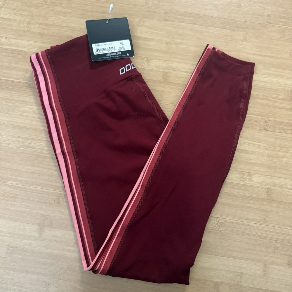 Lorna Jane Women's Size Small Sepia Radiate Full Length Leggings Stripe NWT‎ Gym